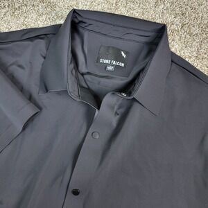 Stone Falcon Mens Large Solid Black Performance Stretch Snap Button Short Sleeve